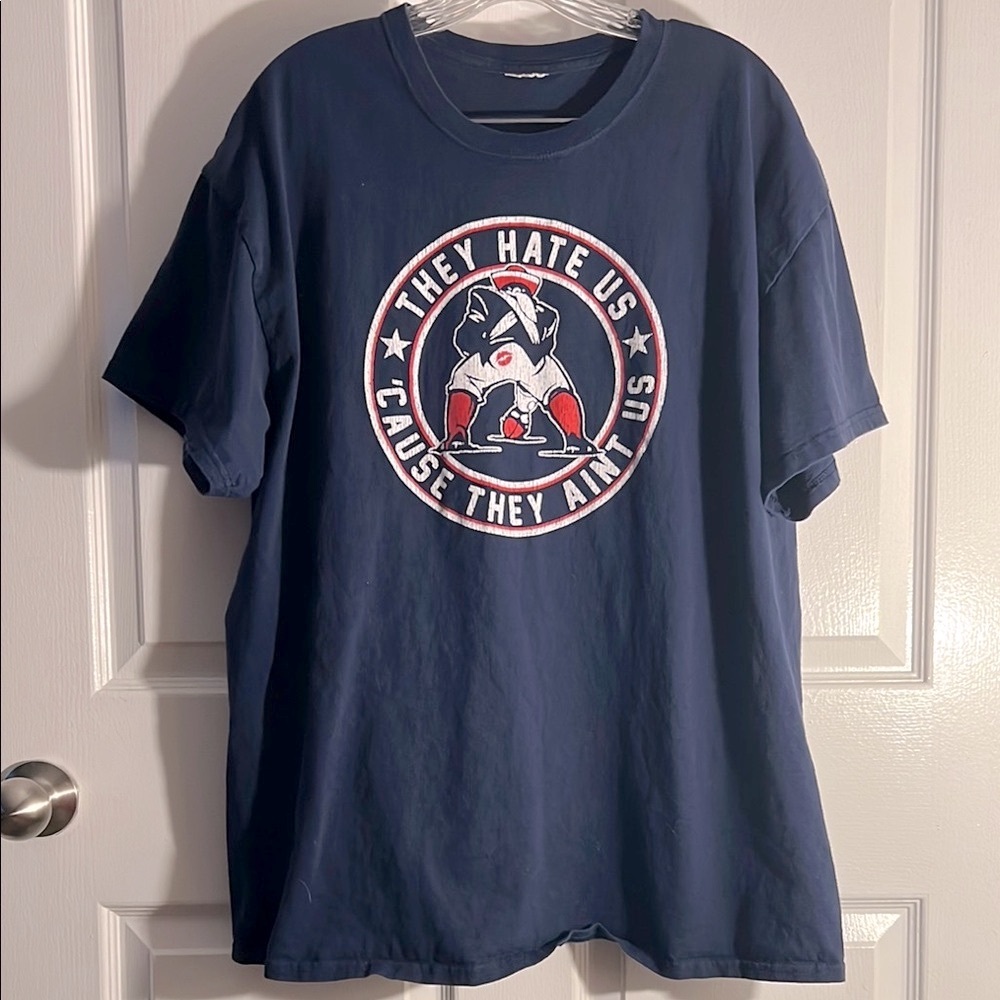🏈 “THEY HATE US…AINT US” NAVY BLUE COTTON NEW ENGLAND PATRIOTS T-SHIRT Men’s XL - Picture 2 of 5